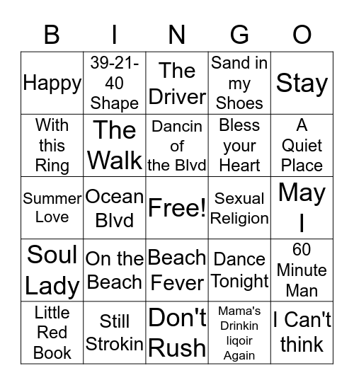 Music Bingo to Shaggin Bingo Card