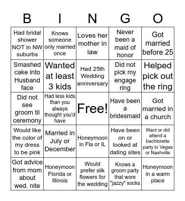 Kaitlyn's Bridal Shower Bingo Card