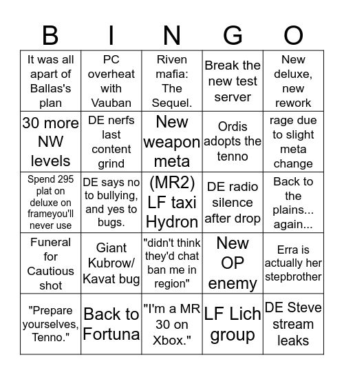 Mainline Update Bingo! Bingo Card