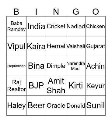 Rajesh Patel's 50 Year Bingo Card