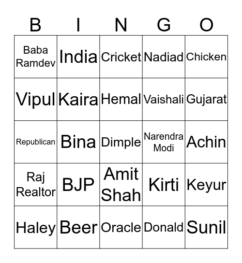 Rajesh Patel's 50 Year Bingo Card