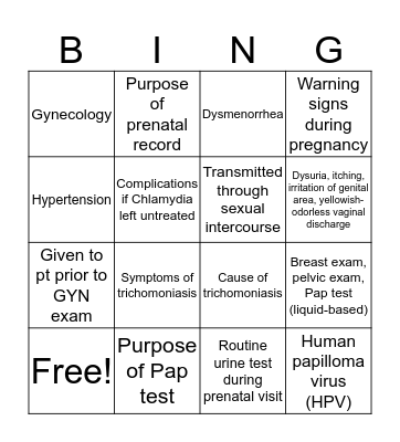 Chapter 8 Gynecology Bingo Card