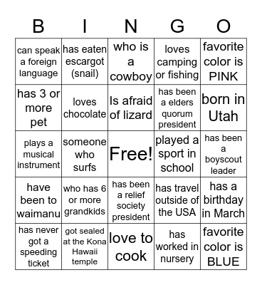 FIND SOMEONE WHO........... Bingo Card