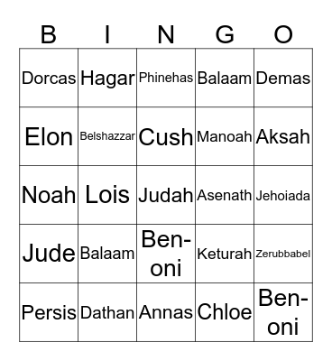 Bible Characters Bingo Card