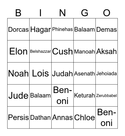 Bible Characters Bingo Card