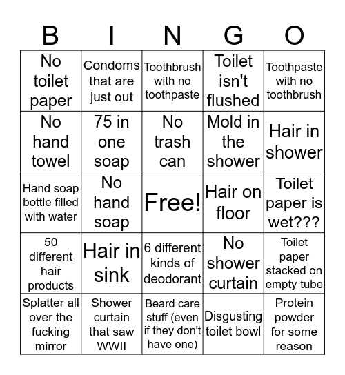 Boys Bathroom Bingo Card