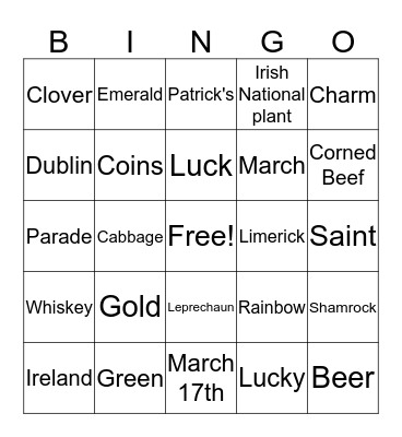 Saint Patricks Day Puzzle Bingo Card