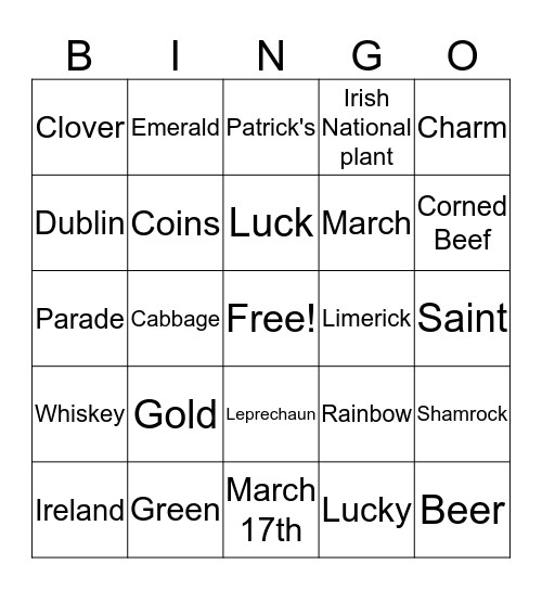 Saint Patricks Day Puzzle Bingo Card
