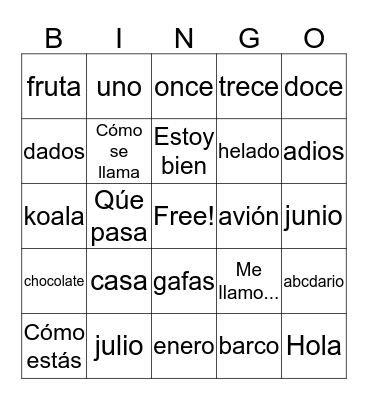 Spanish BINGO Card