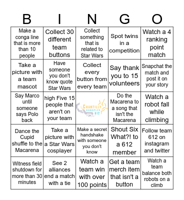 Chantilly Robotics BINGO (Once finished give sheet to BINGO boy) Bingo Card
