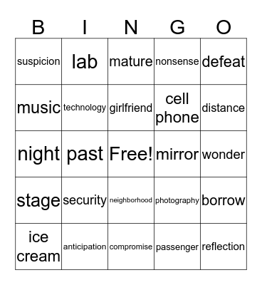 Fic Bingo - March 2020 Bingo Card