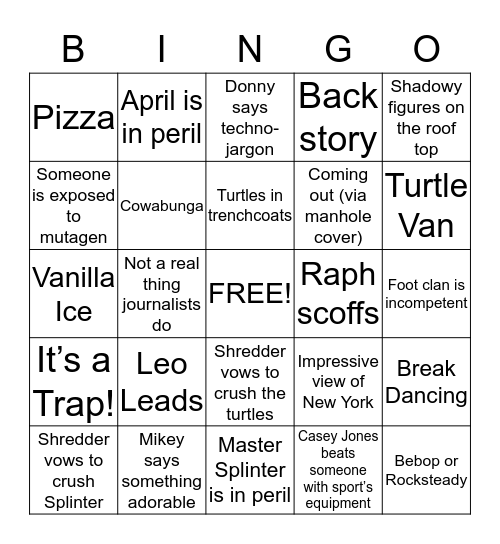 Turtle Bingo Card