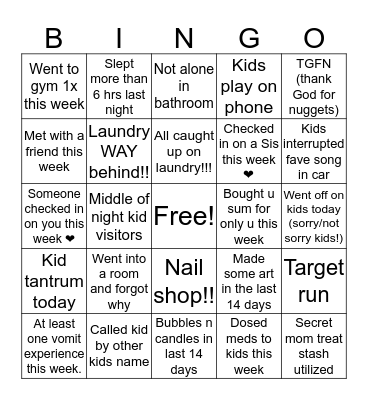 Mom Bingo  Bingo Card