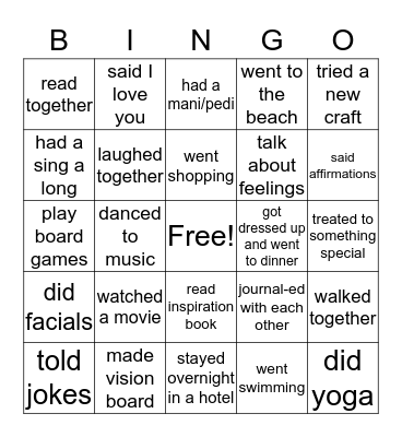 Self Care Bingo Card