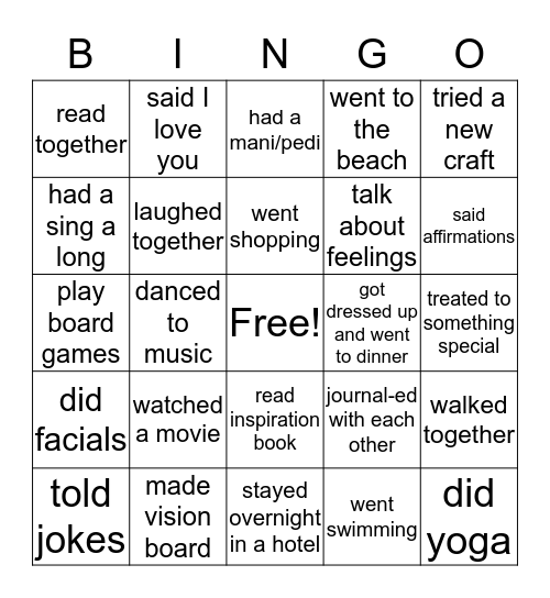 Self Care Bingo Card