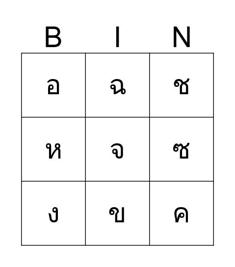 ตัวอักษร Bingo Card