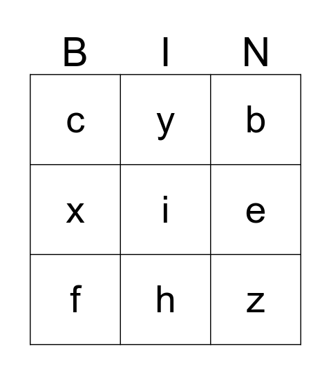 พยัญชนะภาษาอังกฤษ Bingo Card