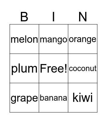 fruit go Bingo Card