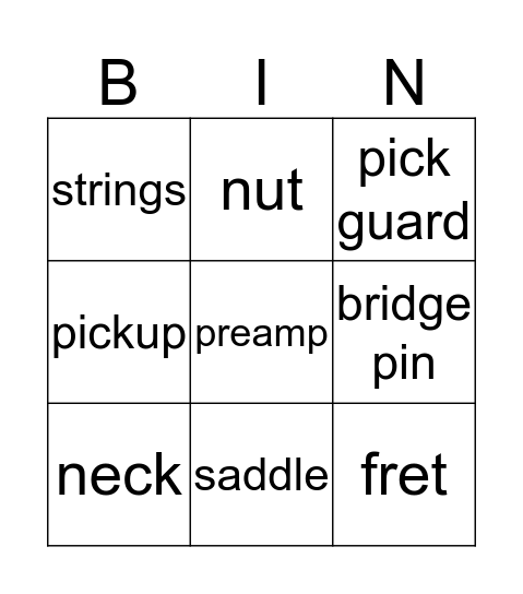 Guitar Bingo Card