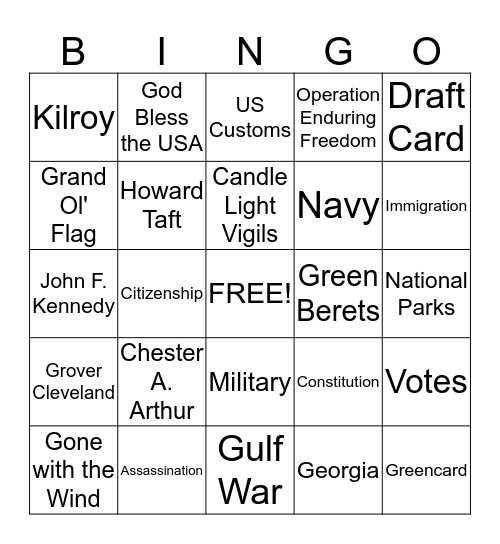 Independence Day Bingo!!! Bingo Card