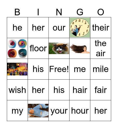 Possessives and Similar Sounds Bingo Card