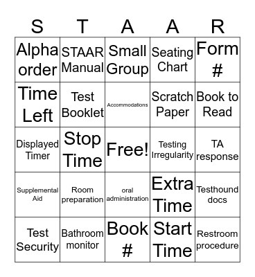 STAAR Training Bingo! Bingo Card
