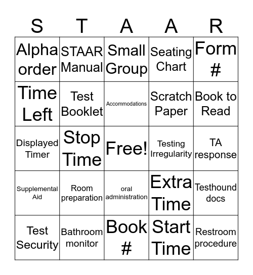 STAAR Training Bingo! Bingo Card