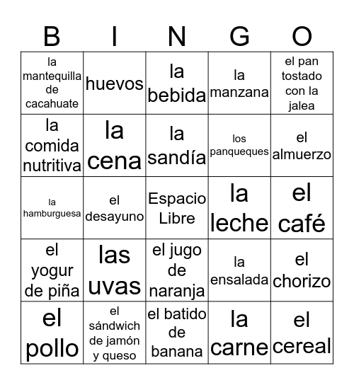 AV1 3-1 Mi comida preferida Bingo Card