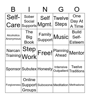 RECOVERY SUPPORTS Bingo Card