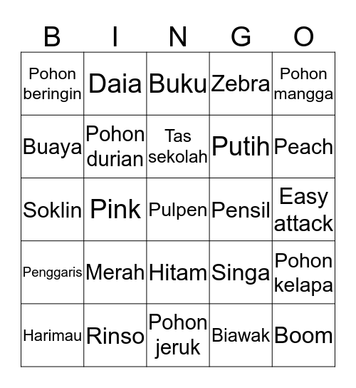 Bingo Jasmine Bingo Card