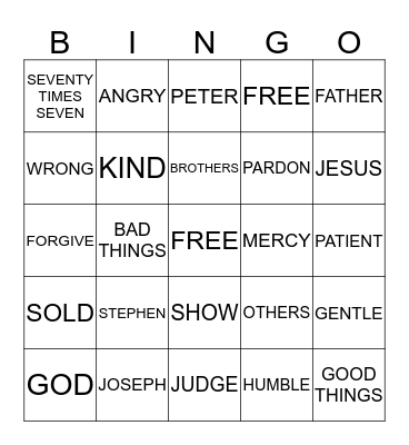 BIBLE BINGO    "BE FORGIVING"  Bingo Card