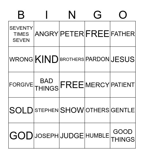 BIBLE BINGO    "BE FORGIVING"  Bingo Card