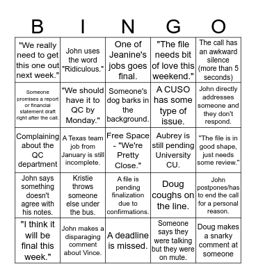 DM Saturday Status Bingo Card
