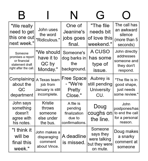 DM Saturday Status Bingo Card