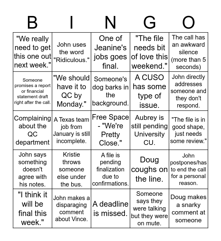 DM Saturday Status Bingo Card