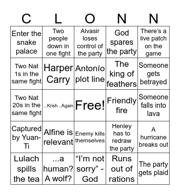 Untitled Bingo Card