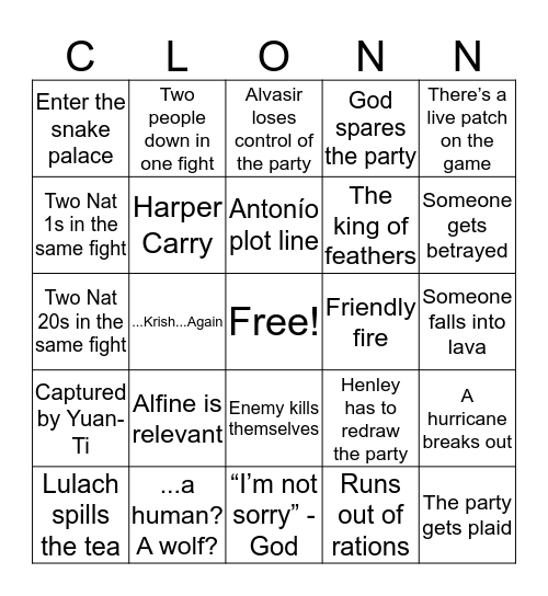 Untitled Bingo Card