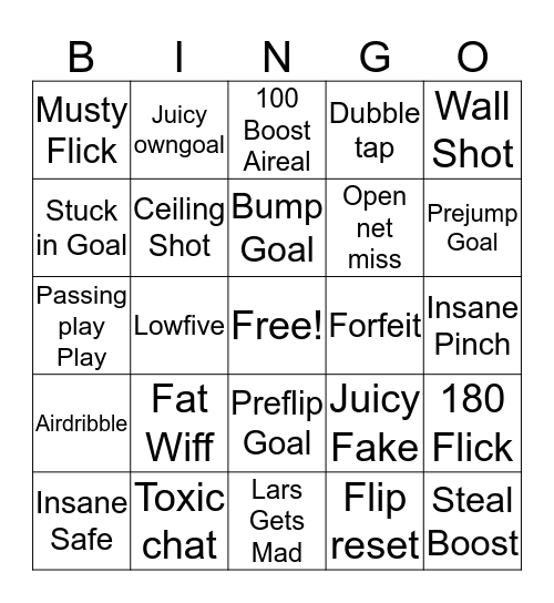 Rocket League bingo Card