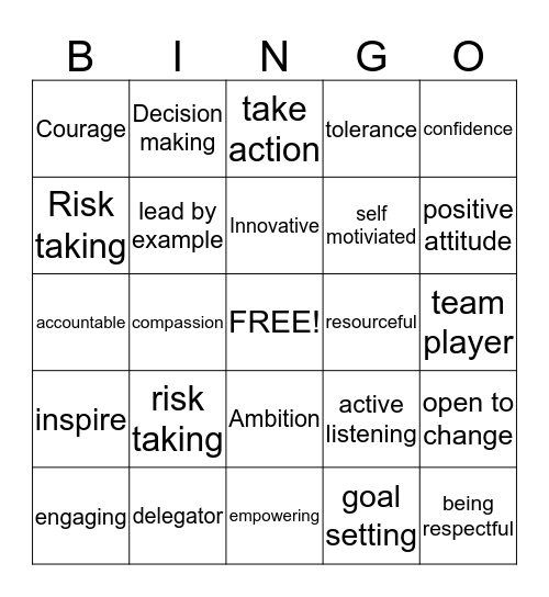 Leader or Manager Bingo Card