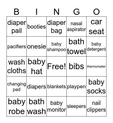 Baby Shower Bingo Card