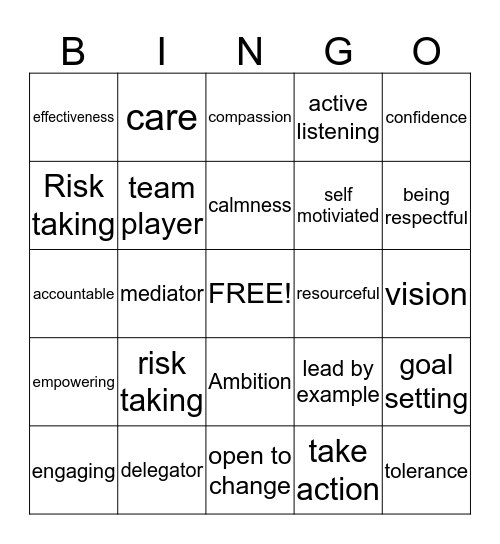 Leader or Manager Bingo Card