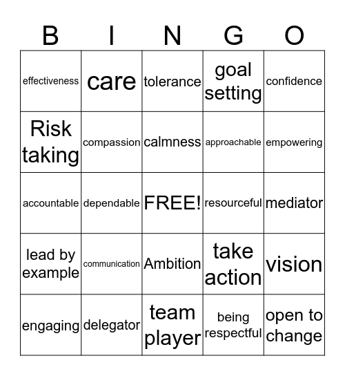 Leader or Manager Bingo Card