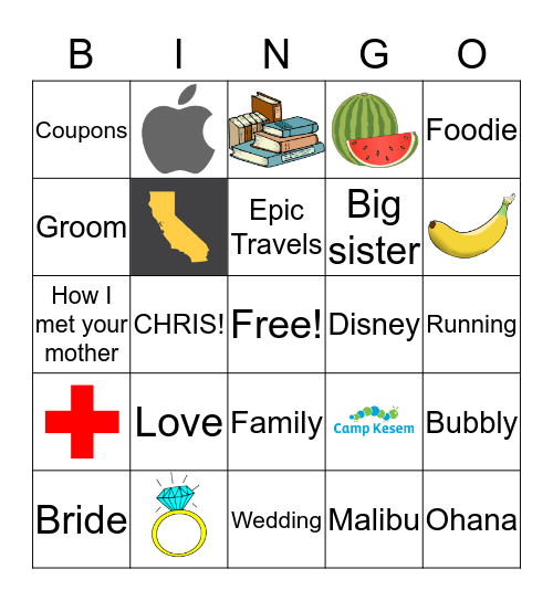 Samantha's Bridal Shower Bingo Card