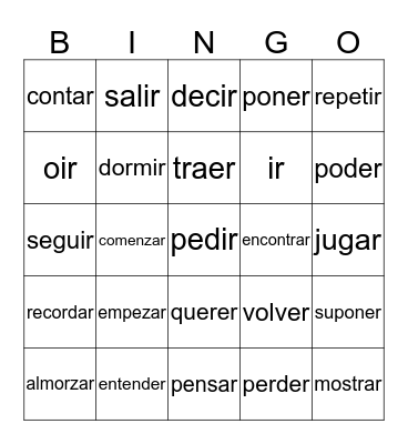 Stem-Changing Verbs Bingo Card