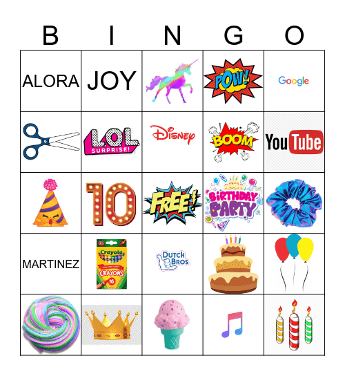 ALORA'S BIRTHDAY Bingo Card