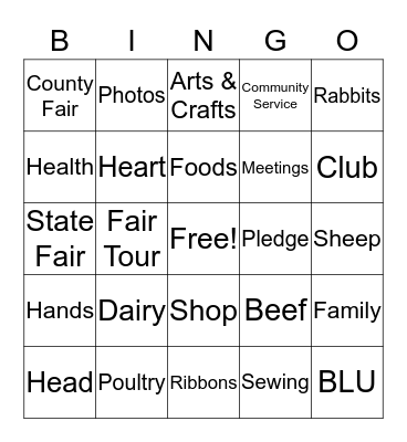 4-H Bingo Card