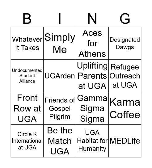 Service Bingo! Bingo Card