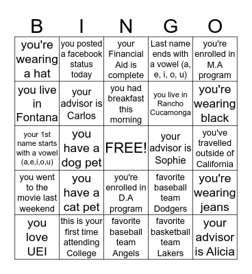 UEI BINGO Card