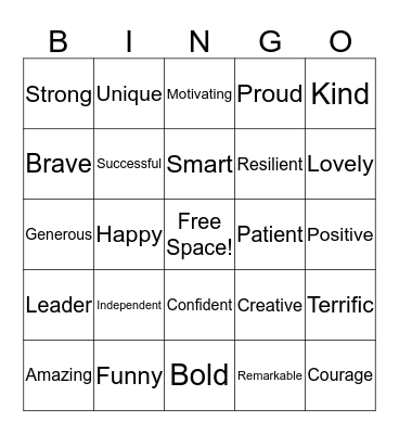 Confidence Bingo Card
