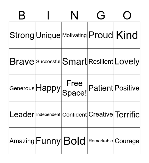 Confidence Bingo Card